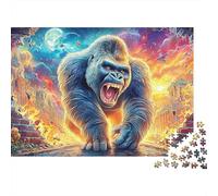 Furia del Gorilla Puzzle 1000 Pezzi Adulti Gorilla Fuoco Rovine Luna Difficile Premium Spesse Resistenti Alta Qualità Vivaci Stimolanti Antistress 70x50cm/1000pz