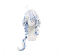 Furina/Focalors Parrucca cosplay bianca sfumata blu mista parrucca lunga con frangia capelli sintetici per cosplay personaggio dei fumetti, molto morbida e flessibile, facile da pettinare