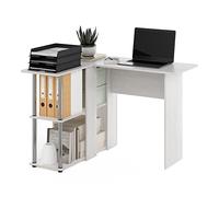 Furinno Abbott Scrivania a Forma di L con scaffale, Legno ingegnerizzato, Rovere Bianca/Cromato, 87.63 (D) x 104.39 (W) x 73.41 (H) cm