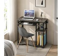 Furinno Abbott - Scrivania per computer da 80 cm, con vassoio per tastiera, facile da montare, con ripiano portaoggetti, scrivania da ufficio per casa, ufficio, camera da letto, rovere grigio