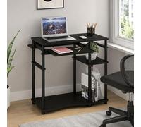 Furinno Abbott - Scrivania per computer da 80 cm, con vassoio per tastiera, facile da montare, con ripiano portaoggetti, scrivania da ufficio per casa, ufficio, camera da letto, caffè nero