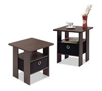 Furinno Andrey tavolino comodino con cassetto portaoggetti, Noce Columbia/Marrone Scuro, Set di 2