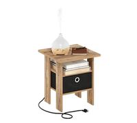 Furinno Andrey, tavolino per stazione di ricarica con porta USB e tipo C, con contenitore, 39 x 31 x 21,5 cm (larghezza x altezza x profondità), colore: rovere Flagstaff/nero