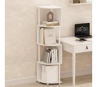 Furinno BASIC - Libreria a 4 ripiani, con ripiano angolare a zigzag, 36,07 x 36,07 x 146,56 cm, per soggiorno, camera da letto, ufficio, colore: bianco/bianco