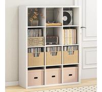 Furinno CUBICLE Mobile per Giradischi con Raccoglitore per Vinili, 12-Cube 1.2 Extra Spesso Raccoglitore per Dischi in Vinile, Scaffale Multimediale Aperto sul Retro per CD DVD Dischi, Bianco