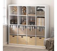 Furinno CUBICLE Mobile per Giradischi con Raccoglitore per Vinili, 16-Cube 1.2 Extra Spesso Raccoglitore per Dischi in Vinile, Scaffale Multimediale Aperto sul Retro per CD DVD Dischi, Bianco