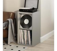 Furinno CUBICLE Mobile per Giradischi con Raccoglitore per Vinili, 2-Cube 1.2 Extra Spesso Raccoglitore per Dischi in Vinile, Scaffale Multimediale Aperto sul Retro per CD DVD Dischi, Grigio Chiaro