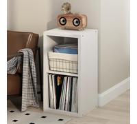 Furinno CUBICLE Mobile per Giradischi con Raccoglitore per Vinili, 2-Cube 1.2 Extra Spesso Raccoglitore per Dischi in Vinile, Scaffale Multimediale Aperto sul Retro per CD DVD Dischi, Bianco