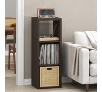 Furinno CUBICLE Mobile per Giradischi con Raccoglitore per Vinili, 3-Cube 1.2 Extra Spesso Raccoglitore per Dischi in Vinile, Scaffale Multimediale per CD DVD Dischi, Rovere Scuro Nero