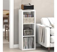 Furinno CUBICLE Mobile per Giradischi con Raccoglitore per Vinili, 3-Cube 1.2 Extra Spesso Raccoglitore per Dischi in Vinile, Scaffale Multimediale Aperto sul Retro per CD DVD Dischi, Bianco