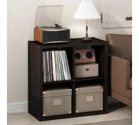 Furinno CUBICLE Mobile per Giradischi con Raccoglitore per Vinili, 4-Cube 1.2 Extra Spesso Raccoglitore per Dischi in Vinile, Scaffale Multimediale per CD DVD Dischi, Rovere Scuro Nero