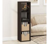 Furinno CUBICLE Mobile per Giradischi con Raccoglitore per Vinili, 4-Cube 1.2 Extra Spesso Raccoglitore per Dischi in Vinile, Scaffale Multimediale per CD DVD Dischi, Rovere Scuro Nero