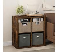 Furinno CUBICLE Mobile per Giradischi con Raccoglitore per Vinili, 4-Cube 1.2 Extra Spesso Raccoglitore per Dischi in Vinile, Scaffale Multimediale Aperto sul Retro per CD DVD Dischi, Pino Ambra