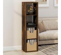 Furinno CUBICLE Mobile per Giradischi con Raccoglitore per Vinili, 4-Cube 1.2 Extra Spesso Raccoglitore per Dischi in Vinile, Scaffale Multimediale Aperto sul Retro per CD DVD Dischi, Pino Ambra