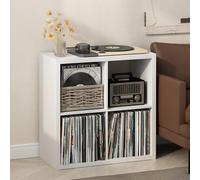 Furinno CUBICLE Mobile per Giradischi con Raccoglitore per Vinili, 4-Cube 1.2 Extra Spesso Raccoglitore per Dischi in Vinile, Scaffale Multimediale Aperto sul Retro per CD DVD Dischi, Bianco