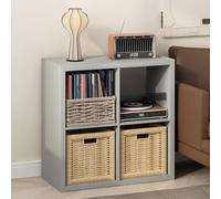 Furinno CUBICLE Mobile per Giradischi con Raccoglitore per Vinili, 4-Cube 1.2 Extra Spesso Raccoglitore per Dischi in Vinile, Scaffale Multimediale Aperto sul Retro per CD DVD Dischi, Grigio Chiaro