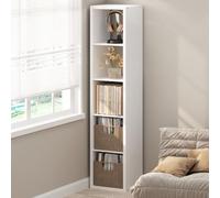 Furinno CUBICLE Mobile per Giradischi con Raccoglitore per Vinili, 5-Cube 1.2 Extra Spesso Raccoglitore per Dischi in Vinile, Scaffale Multimediale Aperto sul Retro per CD DVD Dischi, Bianco