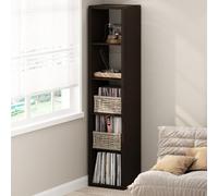 Furinno CUBICLE Mobile per Giradischi con Raccoglitore per Vinili, 5-Cube 1.2 Extra Spesso Raccoglitore per Dischi in Vinile, Scaffale Multimediale per CD DVD Dischi, Rovere Scuro Nero
