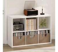Furinno CUBICLE Mobile per Giradischi con Raccoglitore per Vinili, 6-Cube 1.2 Extra Spesso Raccoglitore per Dischi in Vinile, Scaffale Multimediale Aperto sul Retro per CD DVD Dischi, Bianco