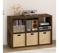 Furinno CUBICLE Mobile per Giradischi con Raccoglitore per Vinili, 6-Cube 1.2 Extra Spesso Raccoglitore per Dischi in Vinile, Scaffale Multimediale Aperto sul Retro per CD DVD Dischi, Pino Ambra