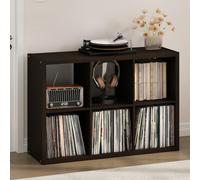 Furinno CUBICLE Mobile per Giradischi con Raccoglitore per Vinili, 6-Cube 1.2 Extra Spesso Raccoglitore per Dischi in Vinile, Scaffale Multimediale per CD DVD Dischi, Rovere Scuro Nero