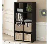Furinno CUBICLE Mobile per Giradischi con Raccoglitore per Vinili, 8-Cube 1.2 Extra Spesso Raccoglitore per Dischi in Vinile, Scaffale Multimediale per CD DVD Dischi, Rovere Scuro Nero