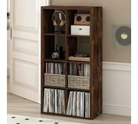 Furinno CUBICLE Mobile per Giradischi con Raccoglitore per Vinili, 8-Cube 1.2 Extra Spesso Raccoglitore per Dischi in Vinile, Scaffale Multimediale Aperto sul Retro per CD DVD Dischi, Pino Ambra