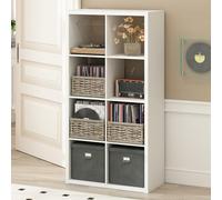 Furinno CUBICLE Mobile per Giradischi con Raccoglitore per Vinili, 8-Cube 1.2 Extra Spesso Raccoglitore per Dischi in Vinile, Scaffale Multimediale Aperto sul Retro per CD DVD Dischi, Bianco