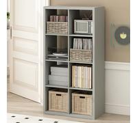 Furinno CUBICLE Mobile per Giradischi con Raccoglitore per Vinili, 8-Cube 1.2 Extra Spesso Raccoglitore per Dischi in Vinile, Scaffale Multimediale Aperto sul Retro per CD DVD Dischi, Grigio Chiaro