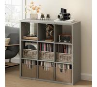 Furinno CUBICLE Mobile per Giradischi con Raccoglitore per Vinili, 9-Cube 1.2 Extra Spesso Raccoglitore per Dischi in Vinile, Scaffale Multimediale Aperto sul Retro per CD DVD Dischi, Grigio Chiaro