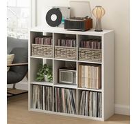Furinno CUBICLE Mobile per Giradischi con Raccoglitore per Vinili, 9-Cube 1.2 Extra Spesso Raccoglitore per Dischi in Vinile, Scaffale Multimediale Aperto sul Retro per CD DVD Dischi, Bianco