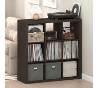 Furinno CUBICLE Mobile per Giradischi con Raccoglitore per Vinili, 9-Cube 1.8 Triplo Spessore Raccoglitore per Dischi in Vinile, Scaffale Multimediale per CD DVD Dischi, Rovere Scuro Nero