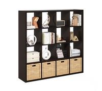 Furinno Cubicle, organizer per riporre i cubi decorativi sul retro aperto, 16 cubi, Rovere Scuro