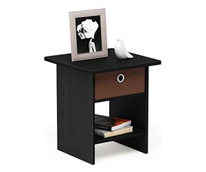 Furinno Dario Comodino, HOLZ, Nero/Marrone (Americano/Medium Brown), taglia unica