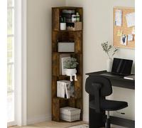 Furinno ECON - Scaffale angolare a 5 ripiani, scaffale angolare per libri, mensole in piedi, espositore a cubo, per organizzazione e stoccaggio, soggiorno, casa, ufficio, rovere ambrato