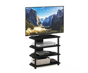 Furinno Econ supporto TV Petite a 4 livelli di facile montaggio, Nero/Nero