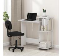 Furinno Efficient - Scrivania per computer da 73 cm, con ripiani laterali, scrivania da gioco con 3 ripiani aperti, scrivania per casa e ufficio, sala studio, dormitorio, camera da letto, bianco tinta