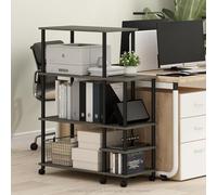 Furinno Espositore Multifunzione a 4 Ripiani per Stampante, con Ruote, in plastica di Legno ingegnerizzato, Rovere Francese Grigio/Nero