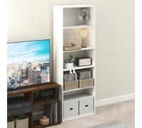 Furinno GEHRY Scaffale DVD, Porta CD a 5 Ripiani, Scaffale Multimediale con Ripiani Regolabili, Mobile Porta DVD per CD DVD Dischi, Facile da Montare, Bianco