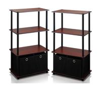 Furinno Go Green Scaffale Portaoggetti Set di 2, Scaffale Portaoggetti A 4 Ripiani con Contenitori, Libreria, Espositivo, con Contenitori, per Organizzazione E Contenimento, Ciliegio Scuro