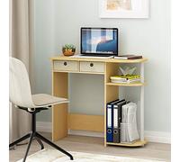 Furinno Go Green, scrivania per computer in rovere da 81 cm, con 2 ripiani laterali e cestini, scrivania rettangolare per casa e ufficio, scrivania da gioco per casa, ufficio, camera da letto, studio