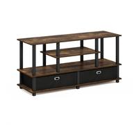 Furinno JAYA Grande supporto TV per TV fino a 55 pollici con contenitore, Pino Ambrato/Nero/Nero