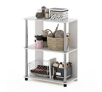 Furinno JAYA Libreria dal design semplice, Rovere Bianco, tubi in acciaio inossidabile