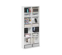 Furinno JAYA Scaffale Per Dvd Cd Largo A 16 Ripiani, Multimediale Con Ripiani Regolabili, Mobile Porta Dvd 8 x 2 Per Cd Blu-Ray E Dischi Di Gioco, Montaggio Facile, Bianco