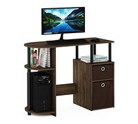 Furinno JAYA Scrivania da studio per computer semplicistica con cassetti per contenitori, Noce Columbia/Nero/marrone scuro