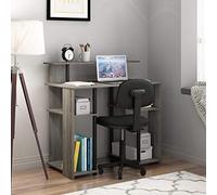 Furinno Jaya - Scrivania per computer da 89 cm, con gabbia rialzata e ripiano aperto, scrivania da gioco, scrivania per ufficio, casa, camera da letto, rovere grigio