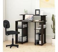 Furinno Jaya - Scrivania per computer da 89 cm, con gabbia rialzata e ripiano aperto, scrivania da gioco, scrivania per ufficio, casa, camera da letto, noce nero