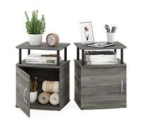 Furinno Jaya Tavolino, Comodino, Legno ingegnerizzato, Rovere Francese/Nero, Confezione da 2