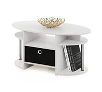 Furinno Jaya Tavolino Ovale con Cestino, Legno, Rovere Bianco/Cromo/Nero, 50 (D) x 89.9 (W) x 41.7 (H) cm