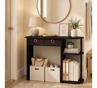 Furinno Jaya - Tavolo consolle nero da 81,3 cm, con 2 cassetti in tessuto con ripiani aperti, tavolino da divano dietro il divano, per soggiorno, ingresso, corridoio, espresso